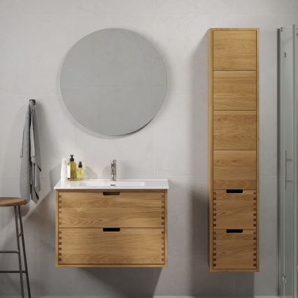 Meuble de salle de bains avec lavabo GRIBSKOV 80 cm beige/chêne/blanc