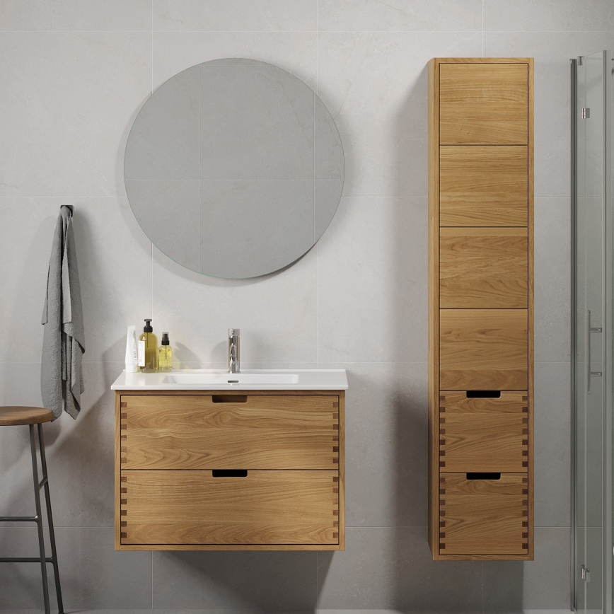Meuble de salle de bains avec lavabo GRIBSKOV 80 cm beige/chêne/blanc