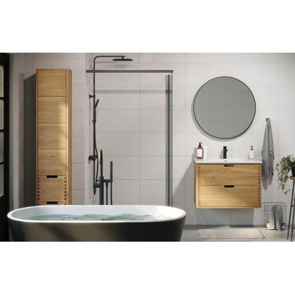 Meuble de salle de bains avec lavabo GRIBSKOV 80 cm beige/chêne/blanc
