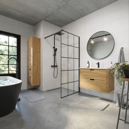 Meuble de salle de bains avec lavabo GRIBSKOV 80 cm beige/chêne/blanc