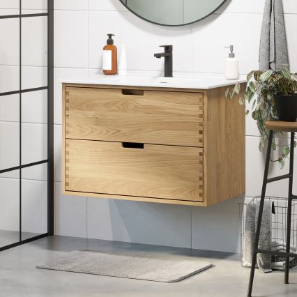 Meuble de salle de bains avec lavabo GRIBSKOV 80 cm beige/chêne/blanc