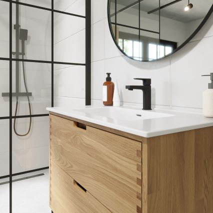 Meuble de salle de bains avec lavabo GRIBSKOV 80 cm beige/chêne/blanc