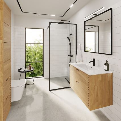 Meuble de salle de bains avec lavabo GRIBSKOV 80 cm beige/chêne/blanc