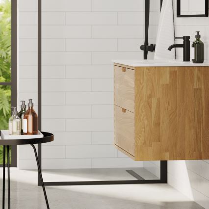 Meuble de salle de bains avec lavabo GRIBSKOV 80 cm beige/chêne/blanc