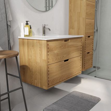 Meuble de salle de bains avec lavabo GRIBSKOV 80 cm beige/chêne/blanc