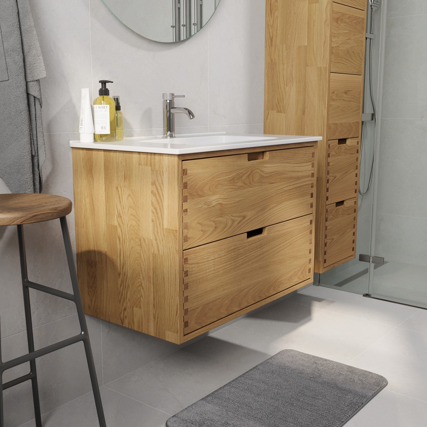 Meuble de salle de bains avec lavabo GRIBSKOV 80 cm beige/chêne/blanc