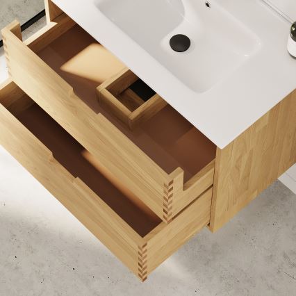 Meuble de salle de bains avec lavabo GRIBSKOV 80 cm beige/chêne/blanc