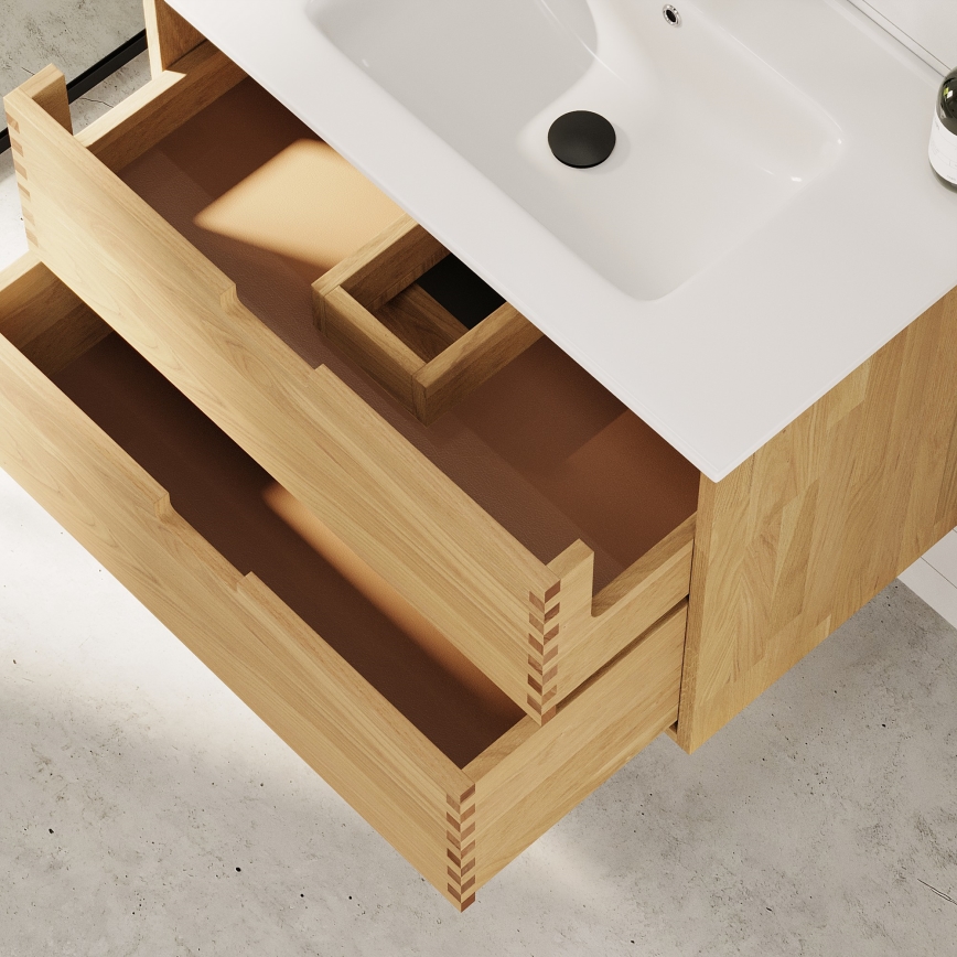 Meuble de salle de bains avec lavabo GRIBSKOV 80 cm beige/chêne/blanc