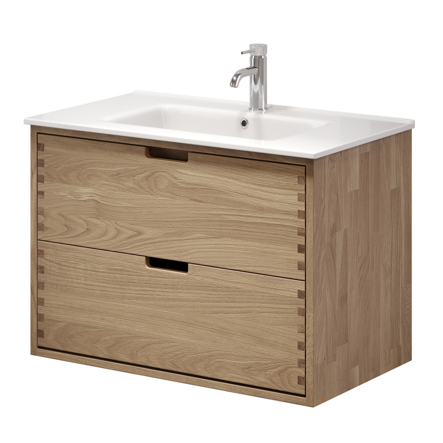 Meuble de salle de bains avec lavabo GRIBSKOV 80 cm beige/chêne/blanc