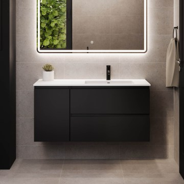 Meuble de salle de bains avec lavabo HELSINKI 115 cm, version droite, noir
