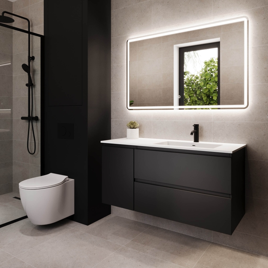 Meuble de salle de bains avec lavabo HELSINKI 115 cm, version droite, noir