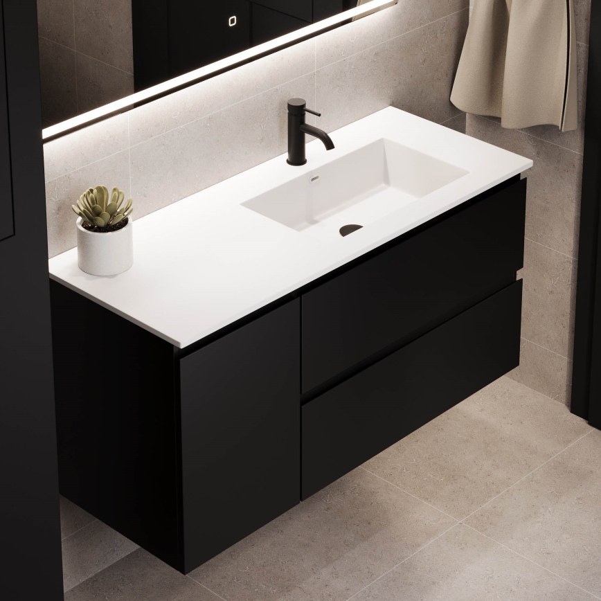 Meuble de salle de bains avec lavabo HELSINKI 115 cm, version droite, noir