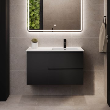 Meuble de salle de bains avec lavabo HELSINKI 95 cm, version droite, noir