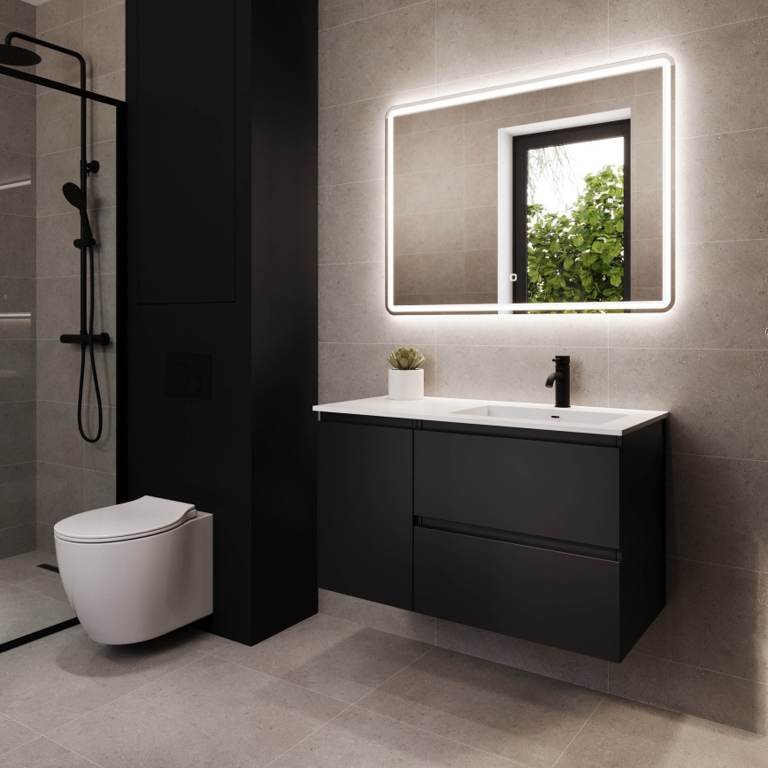 Meuble de salle de bains avec lavabo HELSINKI 95 cm, version droite, noir