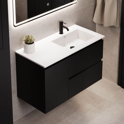Meuble de salle de bains avec lavabo HELSINKI 95 cm, version droite, noir