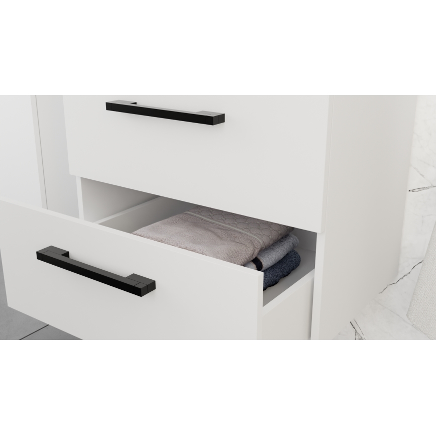 Meuble de salle de bains avec lavabo KATE + armoire-miroir + meuble mural blanc