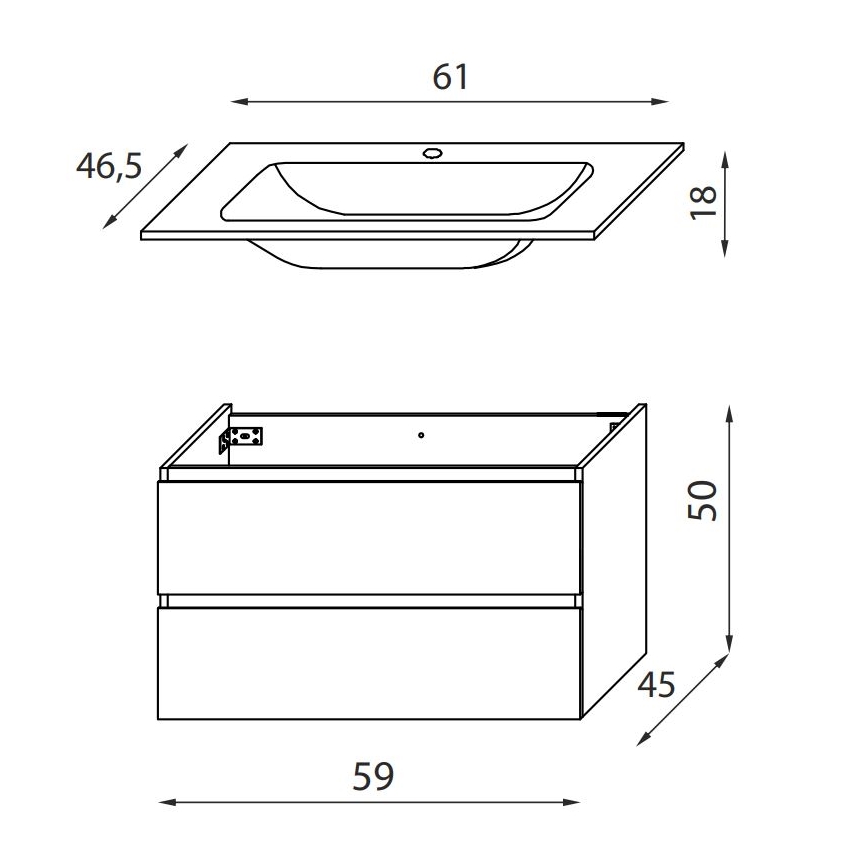 Meuble de salle de bains avec lavabo KENWOOD 61 cm, noyer