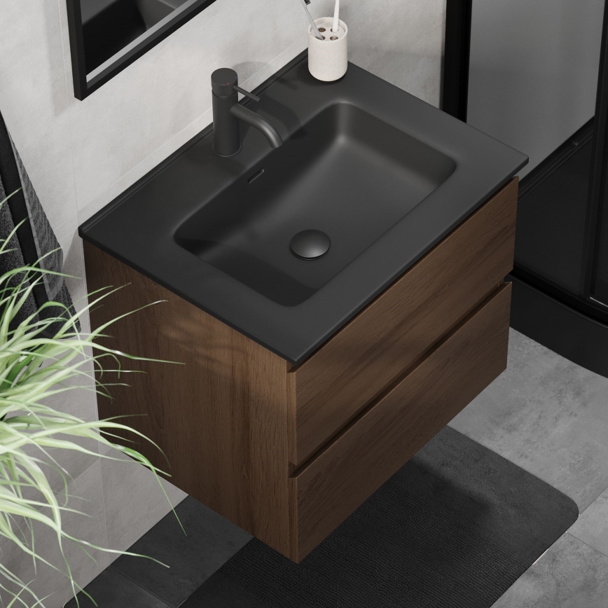 Meuble de salle de bains avec lavabo KENWOOD 61 cm noyer/noir