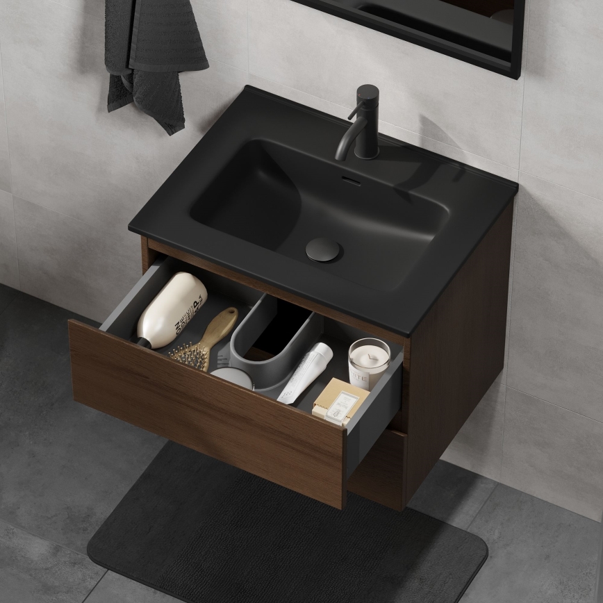 Meuble de salle de bains avec lavabo KENWOOD 61 cm noyer/noir