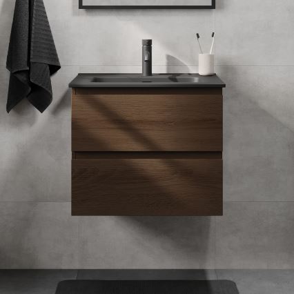 Meuble de salle de bains avec lavabo KENWOOD 61 cm noyer/noir