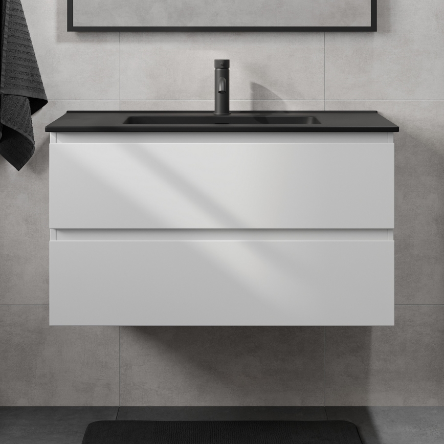 Meuble de salle de bains avec lavabo KENWOOD 91 cm blanc/noir