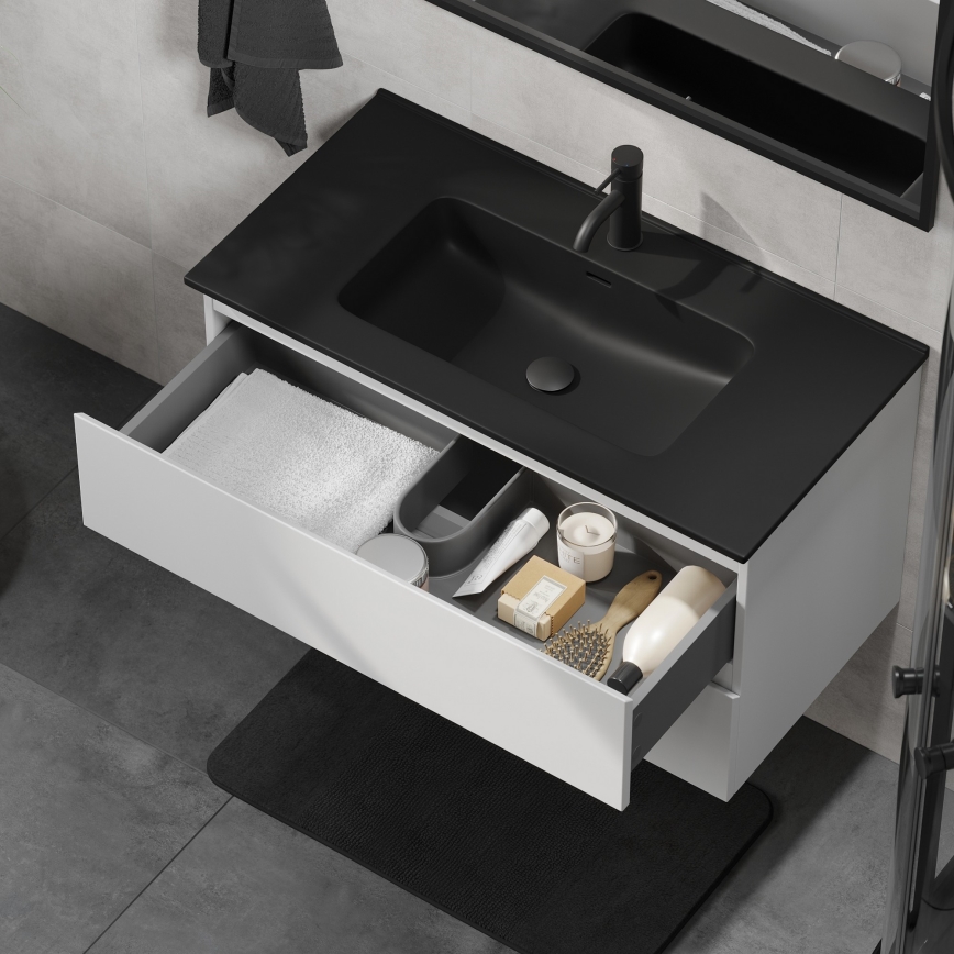 Meuble de salle de bains avec lavabo KENWOOD 91 cm blanc/noir