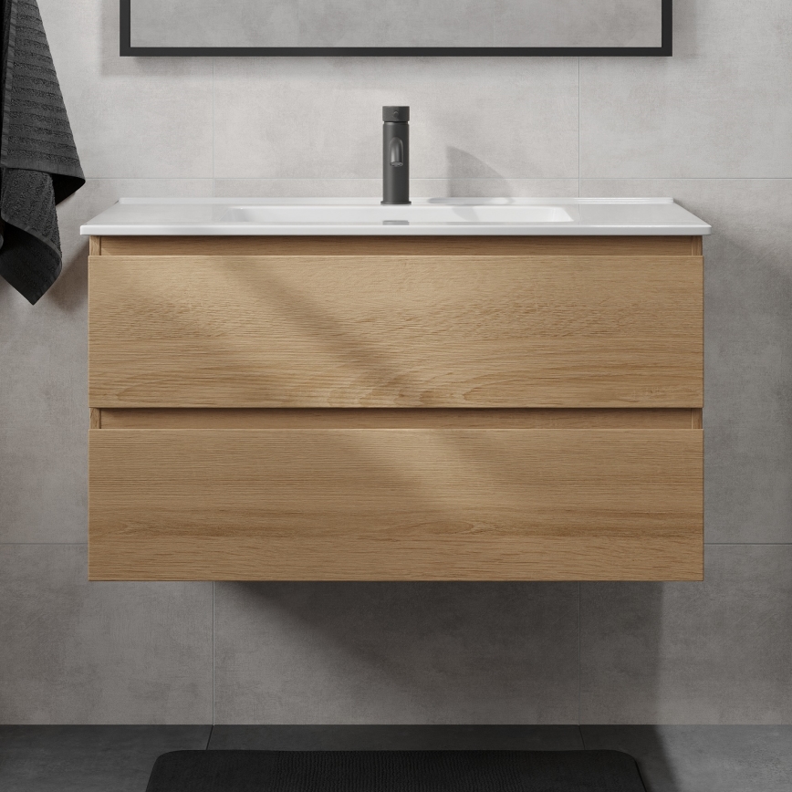 Meuble de salle de bains avec lavabo KENWOOD 91 cm chêne/blanc
