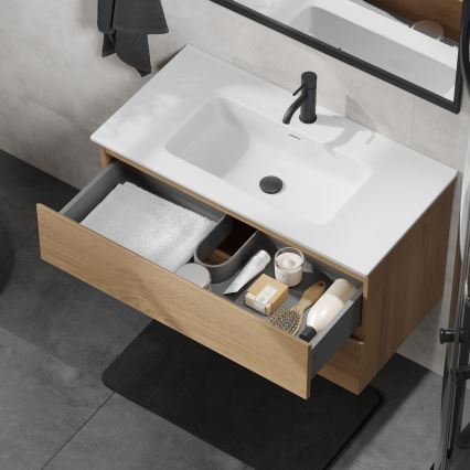 Meuble de salle de bains avec lavabo KENWOOD 91 cm chêne/blanc
