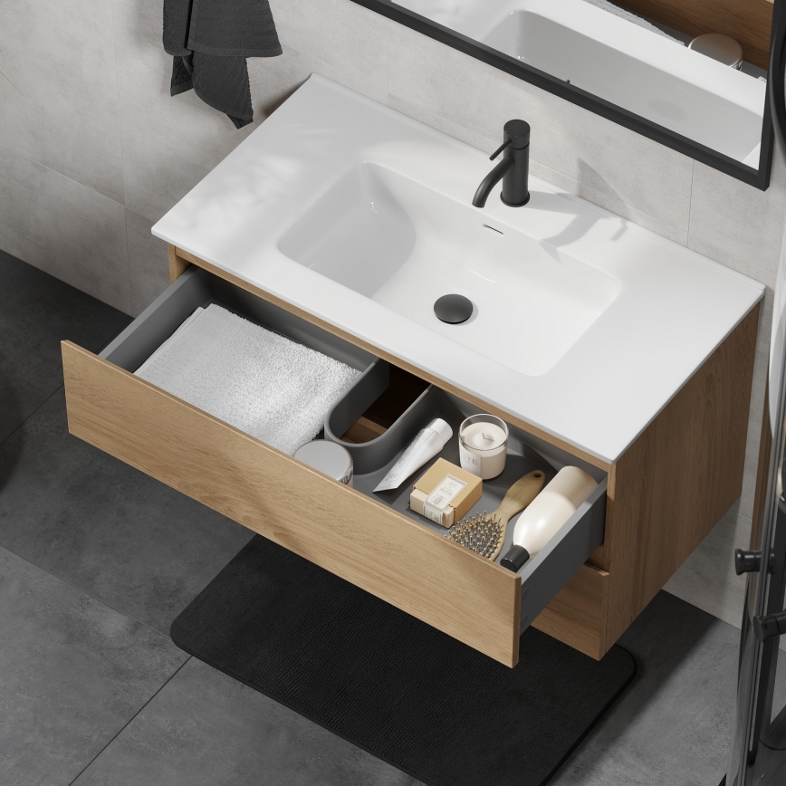 Meuble de salle de bains avec lavabo KENWOOD 91 cm chêne/blanc