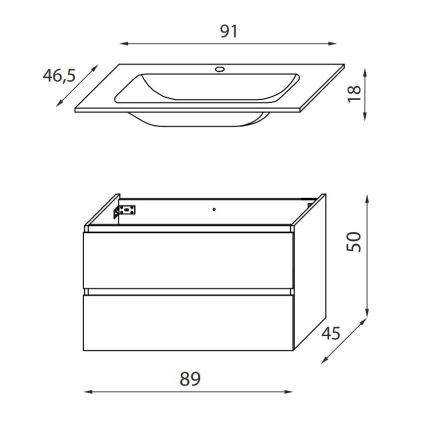 Meuble de salle de bains avec lavabo KENWOOD 91 cm chêne/blanc