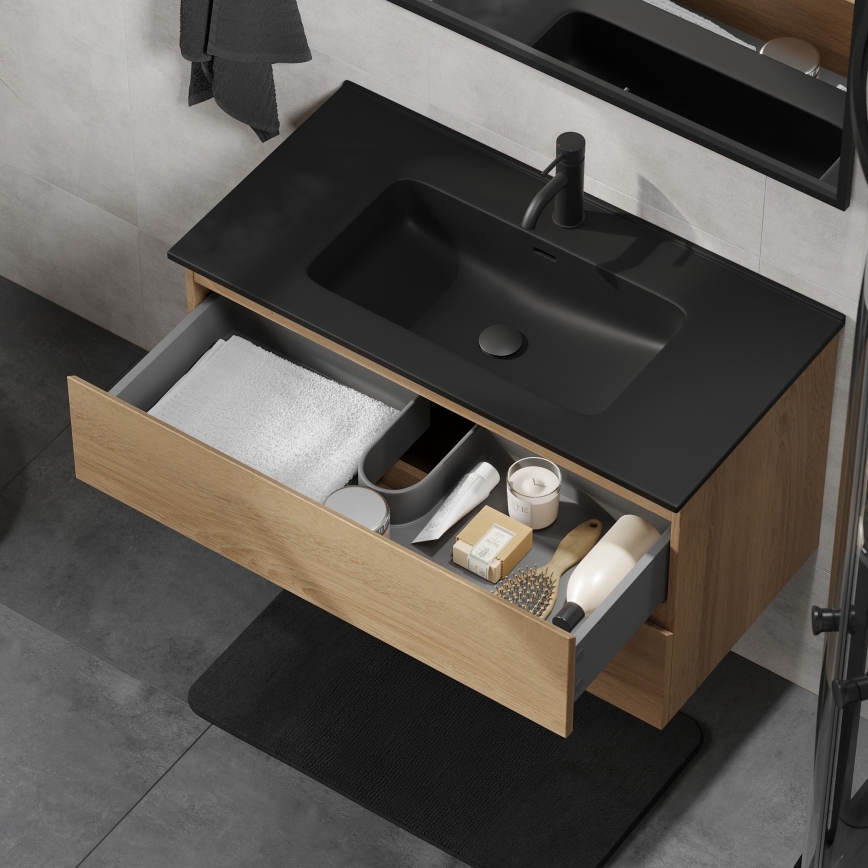Meuble de salle de bains avec lavabo KENWOOD 91 cm chêne/noir