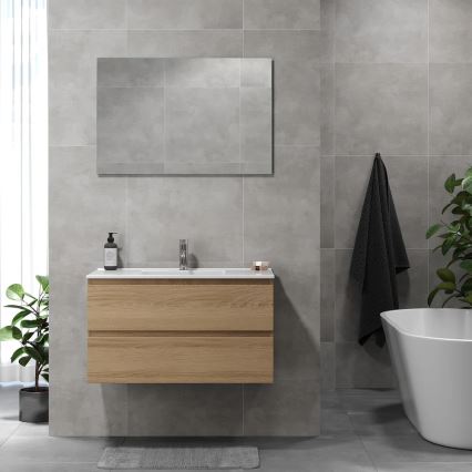 Meuble de salle de bains avec lavabo KENWOOD 91 cm, finition chêne