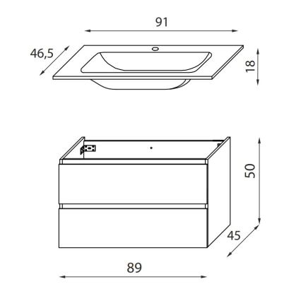 Meuble de salle de bains avec lavabo KENWOOD 91x50x47 cm, blanc