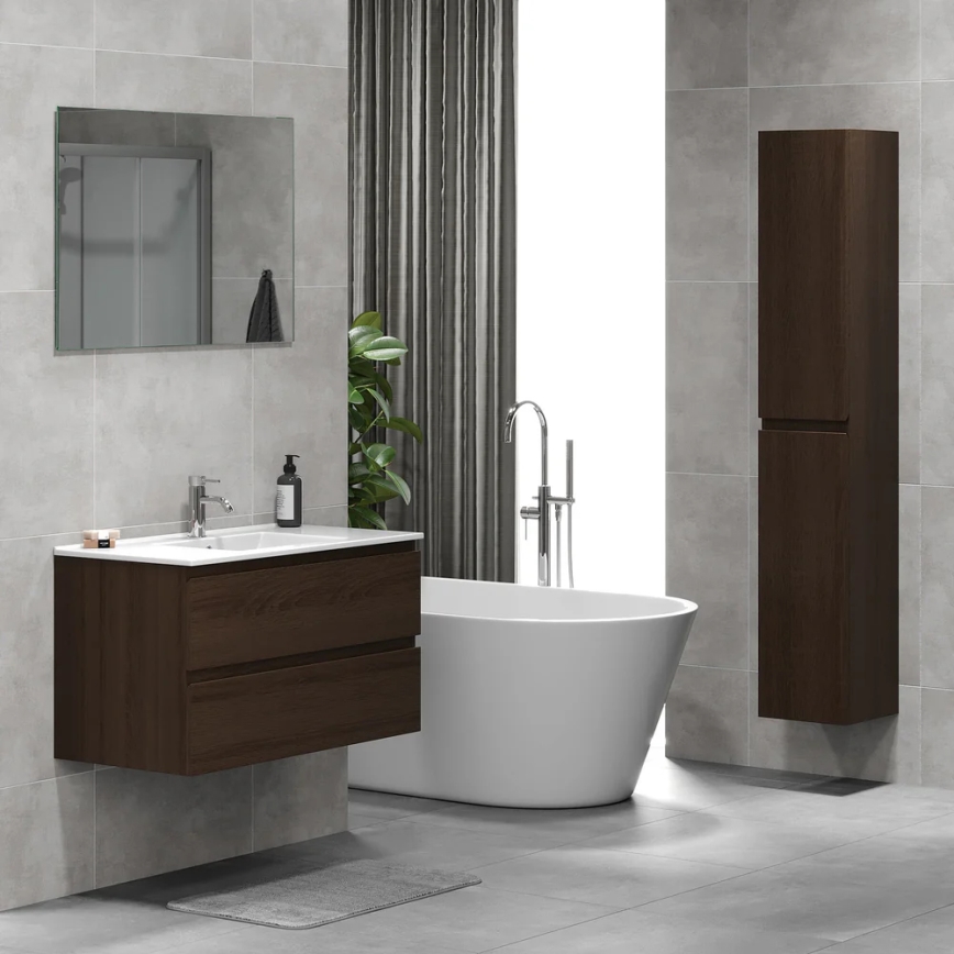 Meuble de salle de bains avec lavabo KENWOOD 91x50x47 cm, finition noyer