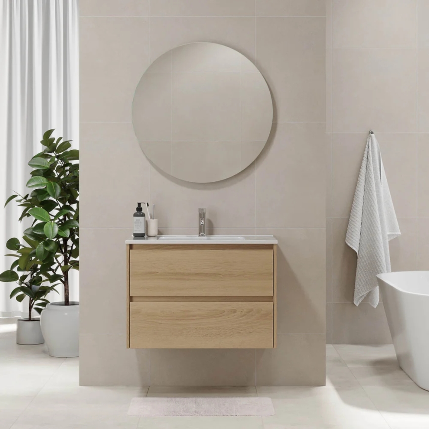 Meuble de salle de bains avec lavabo LYKE 80 cm chêne