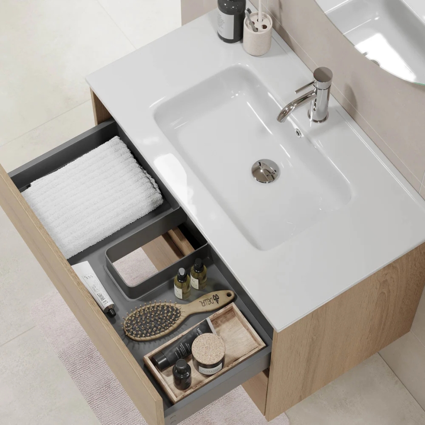 Meuble de salle de bains avec lavabo LYKE 80 cm chêne