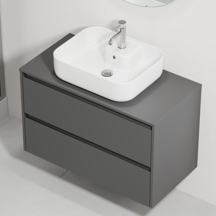 Meuble de salle de bains avec lavabo TRONDHEIM/KRISTIANSAND 90x57x46 cm anthracite/blanc