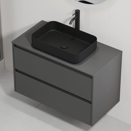 Meuble de salle de bains avec lavabo TRONDHEIM/LJORDAL 90x57x46 cm anthracite/noir