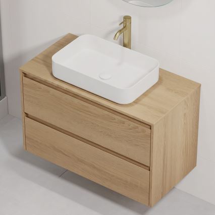 Meuble de salle de bains avec lavabo TRONDHEIM/LJORDAL 90x57x46 cm chêne/blanc
