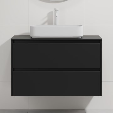 Meuble de salle de bains avec lavabo TRONDHEIM/LJORDAL 90x57x46 cm noir/blanc