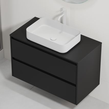 Meuble de salle de bains avec lavabo TRONDHEIM/LJORDAL 90x57x46 cm noir/blanc