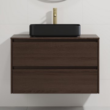 Meuble de salle de bains avec lavabo TRONDHEIM/LJORDAL 90x57x46 cm noyer/noir