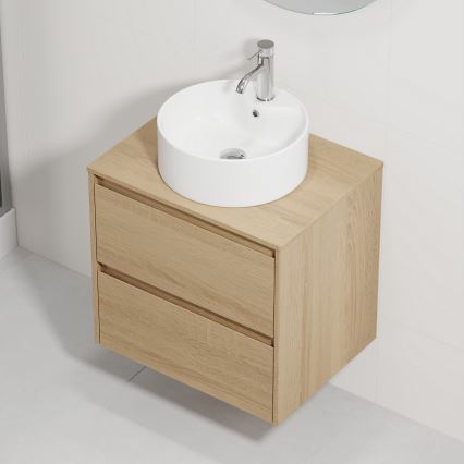 Meuble de salle de bains avec lavabo TRONDHEIM/VIKEDAL 60 x 57 x 46 cm chêne/blanc