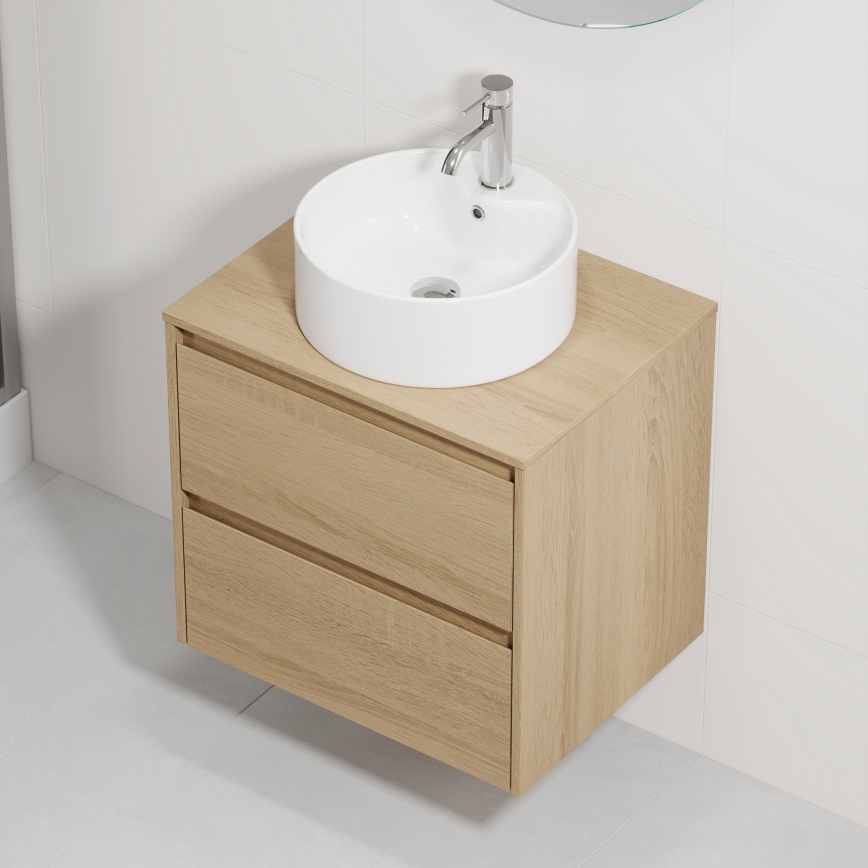 Meuble de salle de bains avec lavabo TRONDHEIM/VIKEDAL 60 x 57 x 46 cm chêne/blanc