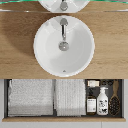 Meuble de salle de bains avec lavabo TRONDHEIM/VIKEDAL 60 x 57 x 46 cm chêne/blanc