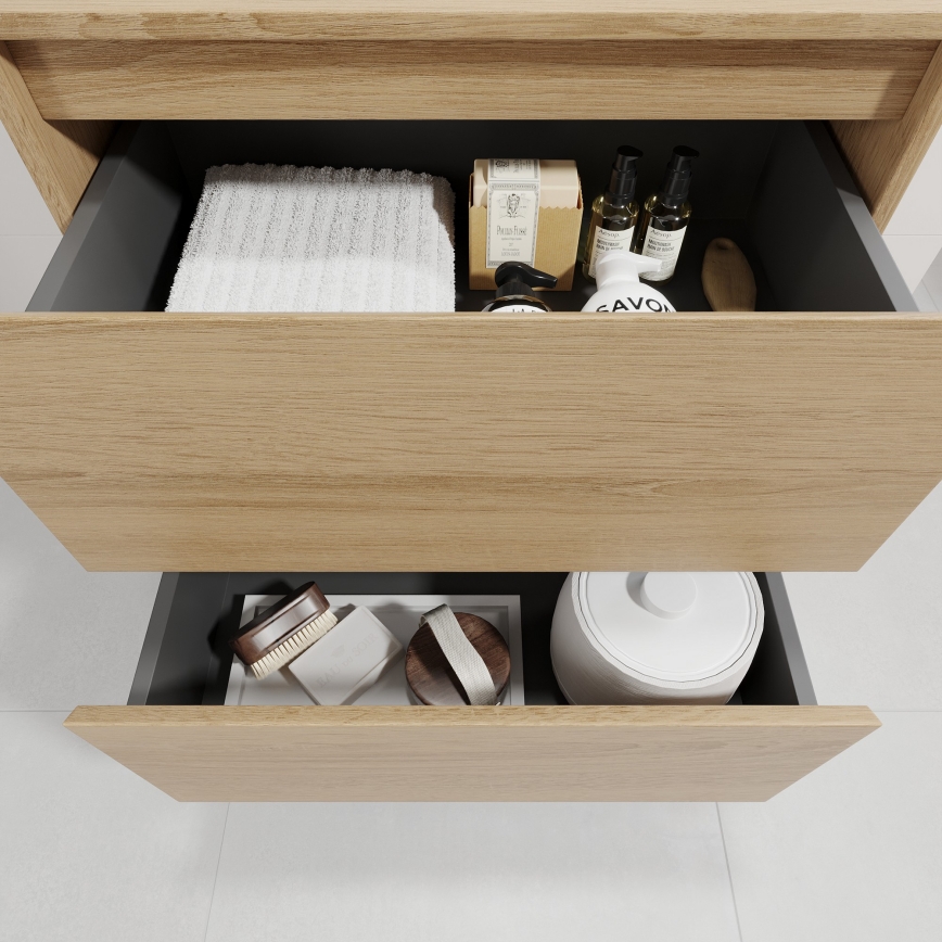 Meuble de salle de bains avec lavabo TRONDHEIM/VIKEDAL 60 x 57 x 46 cm chêne/blanc