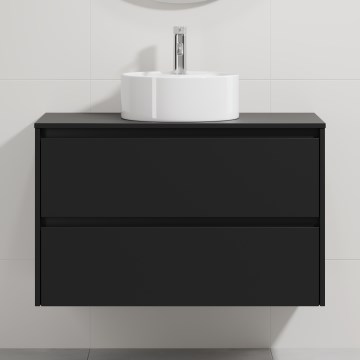 Meuble de salle de bains avec lavabo TRONDHEIM/VIKEDAL 90x57x46 cm noir/blanc