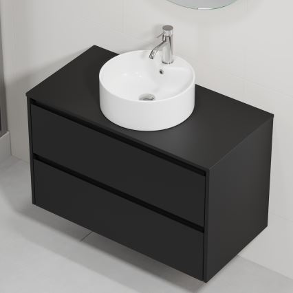 Meuble de salle de bains avec lavabo TRONDHEIM/VIKEDAL 90x57x46 cm noir/blanc