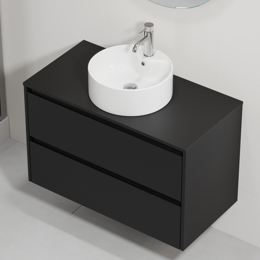 Meuble de salle de bains avec lavabo TRONDHEIM/VIKEDAL 90x57x46 cm noir/blanc