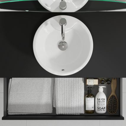 Meuble de salle de bains avec lavabo TRONDHEIM/VIKEDAL 90x57x46 cm noir/blanc